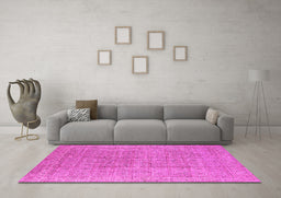 Machine Washable Oriental Pink Industrial Rug in a Living Room, wshurb940pnk