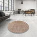 Round Mid-Century Modern Gold Brown Oriental Rug in a Office, urb940