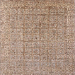 Square Mid-Century Modern Gold Brown Oriental Rug, urb940
