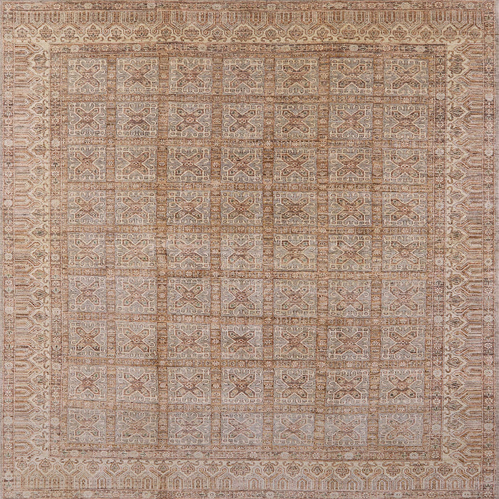 Square Mid-Century Modern Gold Brown Oriental Rug, urb940