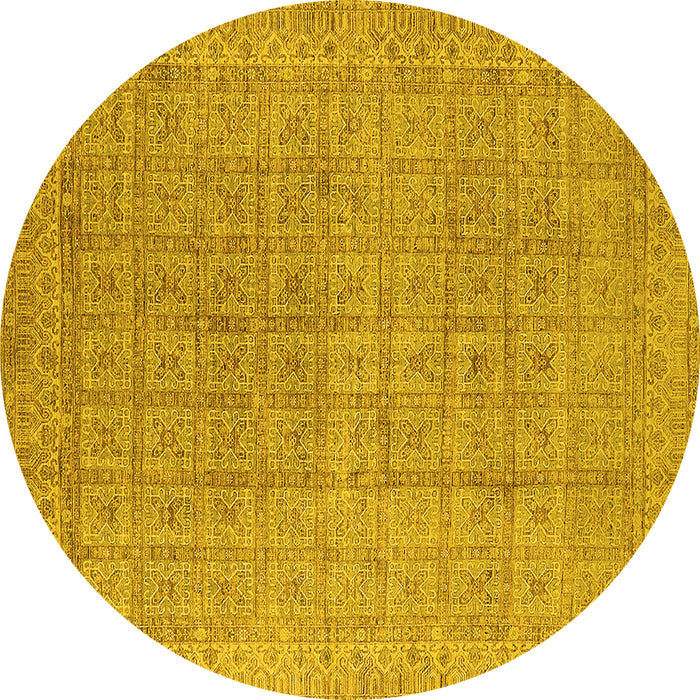 Round Machine Washable Oriental Yellow Industrial Rug, wshurb940yw