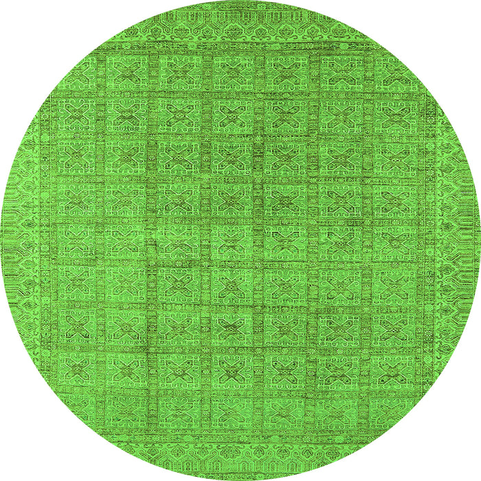 Round Machine Washable Oriental Green Industrial Area Rugs, wshurb940grn