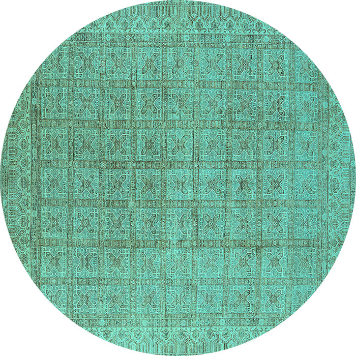 Round Machine Washable Oriental Turquoise Industrial Area Rugs, wshurb940turq