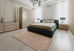 Mid-Century Modern Gold Brown Oriental Rug in a Bedroom, urb940