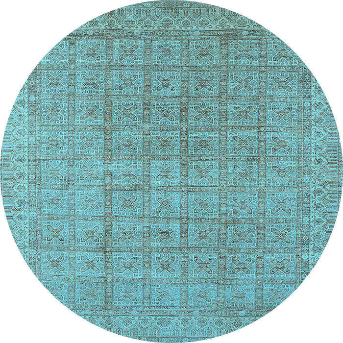 Round Machine Washable Oriental Light Blue Industrial Rug, wshurb940lblu