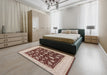 Mid-Century Modern Brown Oriental Rug in a Bedroom, urb941