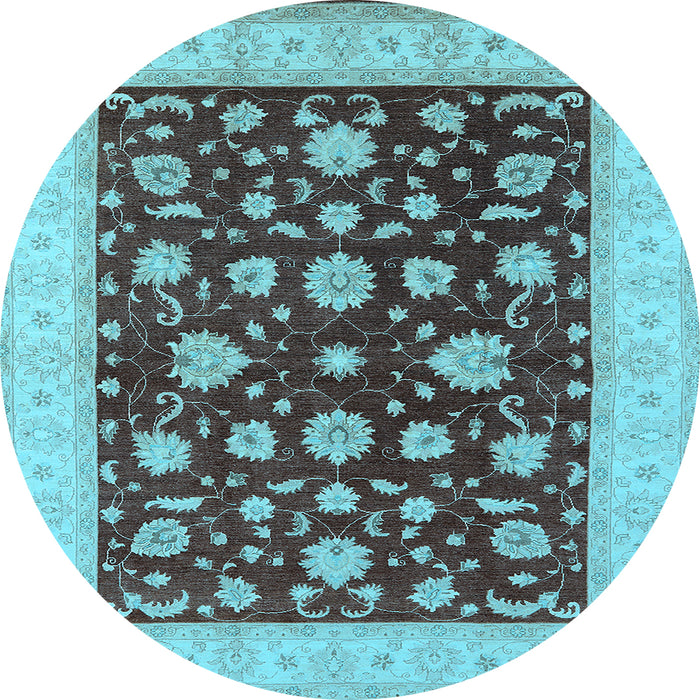Round Machine Washable Oriental Light Blue Industrial Rug, wshurb941lblu