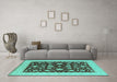 Machine Washable Oriental Turquoise Industrial Area Rugs in a Living Room,, wshurb941turq