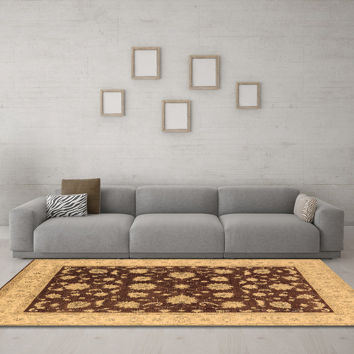 Machine Washable Oriental Brown Industrial Rug in a Living Room,, wshurb941brn