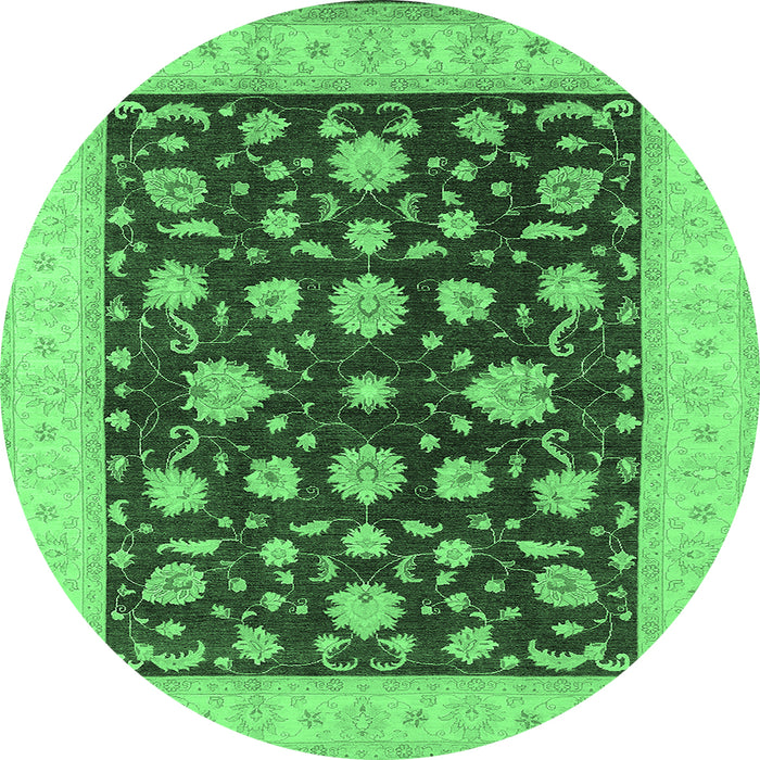 Round Machine Washable Oriental Emerald Green Industrial Area Rugs, wshurb941emgrn