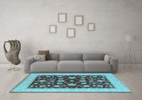 Machine Washable Oriental Light Blue Industrial Rug, wshurb941lblu