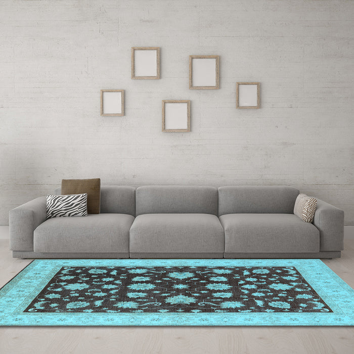 Machine Washable Oriental Light Blue Industrial Rug in a Living Room, wshurb941lblu
