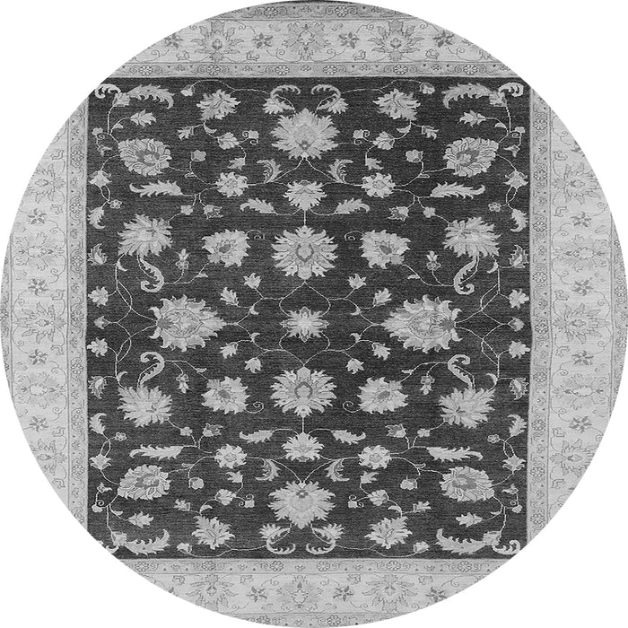 Round Machine Washable Oriental Gray Industrial Rug, wshurb941gry