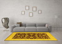 Machine Washable Oriental Yellow Industrial Rug, wshurb941yw