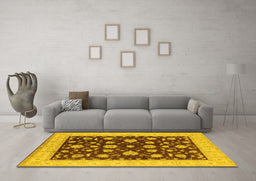 Machine Washable Oriental Yellow Industrial Rug in a Living Room, wshurb941yw