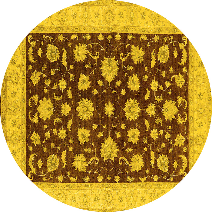 Round Machine Washable Oriental Yellow Industrial Rug, wshurb941yw