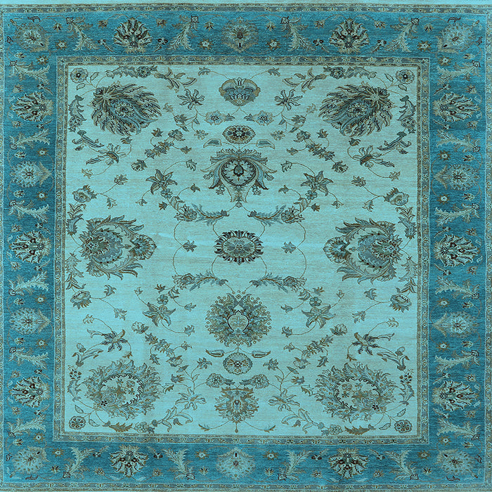 Square Machine Washable Oriental Light Blue Industrial Rug, wshurb942lblu