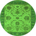 Round Machine Washable Oriental Green Industrial Area Rugs, wshurb942grn