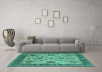 Machine Washable Oriental Turquoise Industrial Rug, wshurb942turq