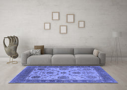 Machine Washable Oriental Blue Industrial Rug in a Living Room, wshurb942blu