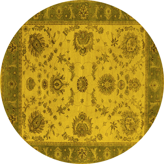 Round Machine Washable Oriental Yellow Industrial Rug, wshurb942yw