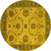 Round Machine Washable Oriental Yellow Industrial Rug, wshurb942yw