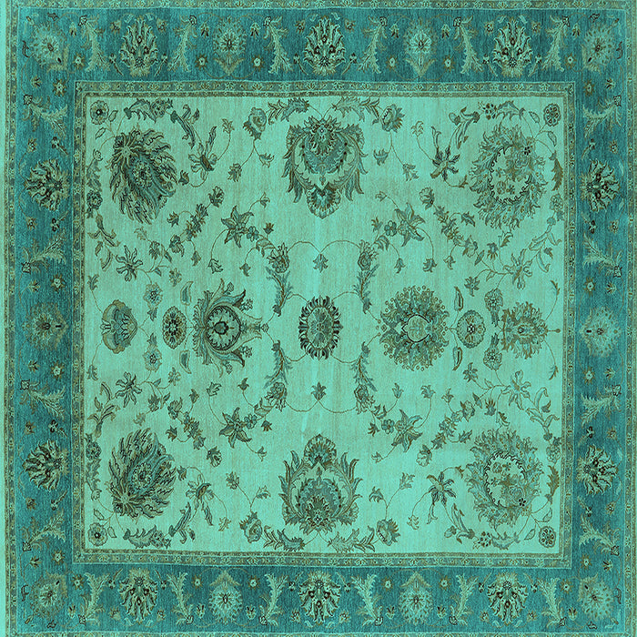 Square Machine Washable Oriental Turquoise Industrial Area Rugs, wshurb942turq