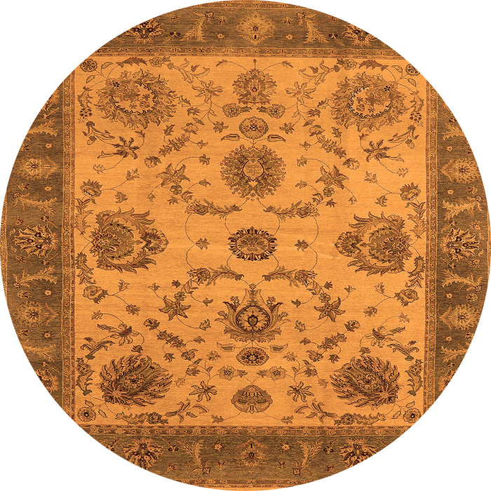 Round Machine Washable Oriental Orange Industrial Area Rugs, wshurb942org