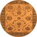 Round Machine Washable Oriental Orange Industrial Area Rugs, wshurb942org