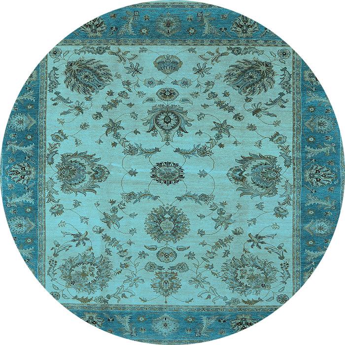 Round Machine Washable Oriental Light Blue Industrial Rug, wshurb942lblu