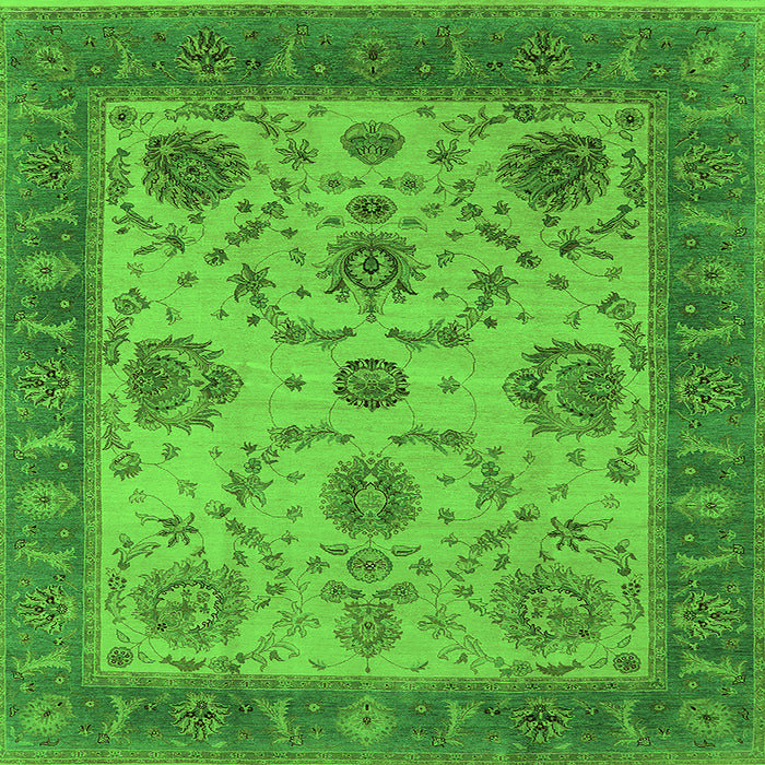 Square Machine Washable Oriental Green Industrial Area Rugs, wshurb942grn