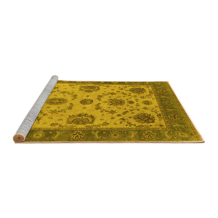 Sideview of Machine Washable Oriental Yellow Industrial Rug, wshurb942yw