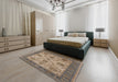 Mid-Century Modern Camel Brown Oriental Rug in a Bedroom, urb942