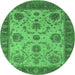 Round Machine Washable Oriental Emerald Green Industrial Area Rugs, wshurb942emgrn