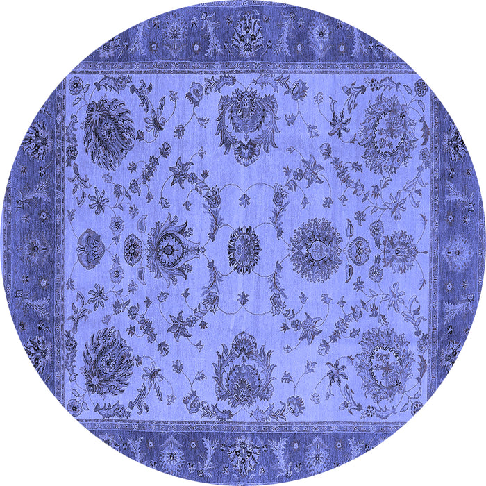 Round Machine Washable Oriental Blue Industrial Rug, wshurb942blu