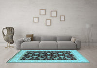 Machine Washable Oriental Light Blue Industrial Rug, wshurb943lblu