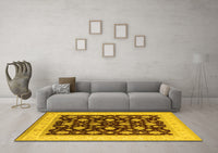 Machine Washable Oriental Yellow Industrial Rug, wshurb943yw