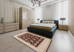 Mid-Century Modern Brown Oriental Rug in a Bedroom, urb943