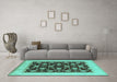 Machine Washable Oriental Turquoise Industrial Area Rugs in a Living Room,, wshurb943turq