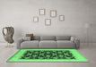 Machine Washable Oriental Emerald Green Industrial Area Rugs in a Living Room,, wshurb943emgrn