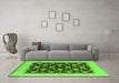 Machine Washable Oriental Green Industrial Area Rugs in a Living Room,, wshurb943grn