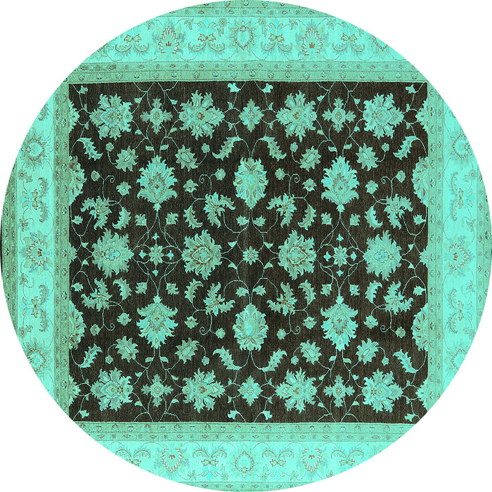 Round Machine Washable Oriental Turquoise Industrial Area Rugs, wshurb943turq