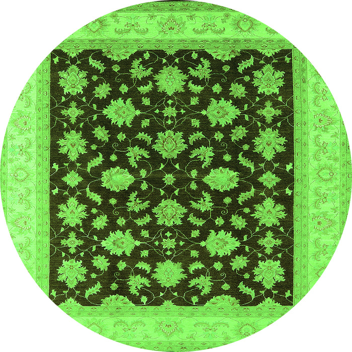 Round Machine Washable Oriental Green Industrial Area Rugs, wshurb943grn
