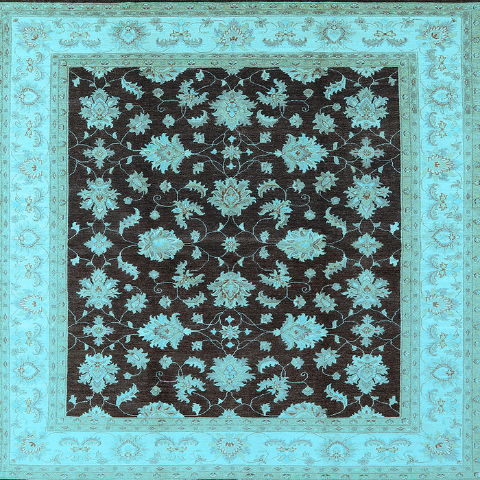Square Machine Washable Oriental Light Blue Industrial Rug, wshurb943lblu