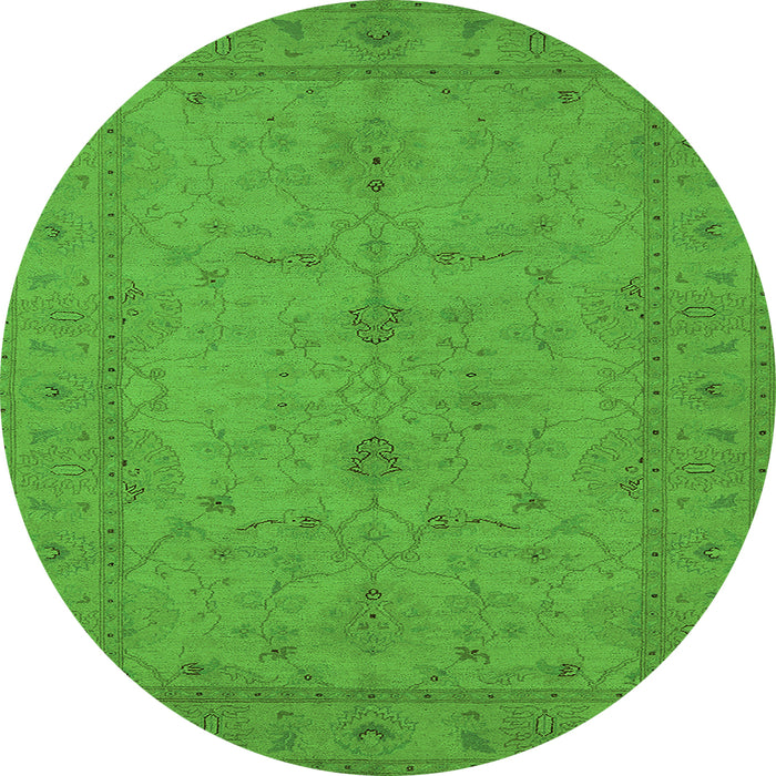 Round Machine Washable Oriental Green Industrial Area Rugs, wshurb944grn