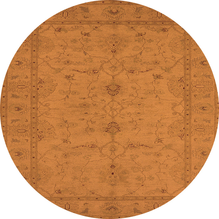 Round Machine Washable Oriental Orange Industrial Area Rugs, wshurb944org