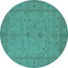 Round Machine Washable Oriental Turquoise Industrial Area Rugs, wshurb944turq