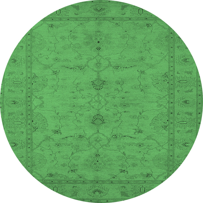 Round Machine Washable Oriental Emerald Green Industrial Area Rugs, wshurb944emgrn