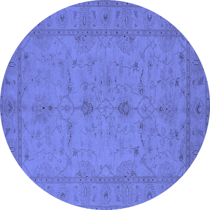 Round Machine Washable Oriental Blue Industrial Rug, wshurb944blu