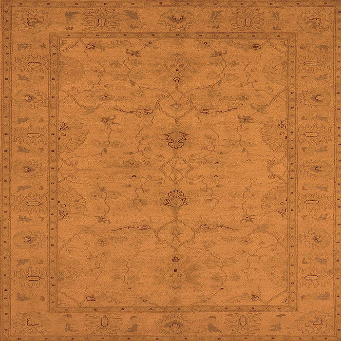 Square Machine Washable Oriental Orange Industrial Area Rugs, wshurb944org